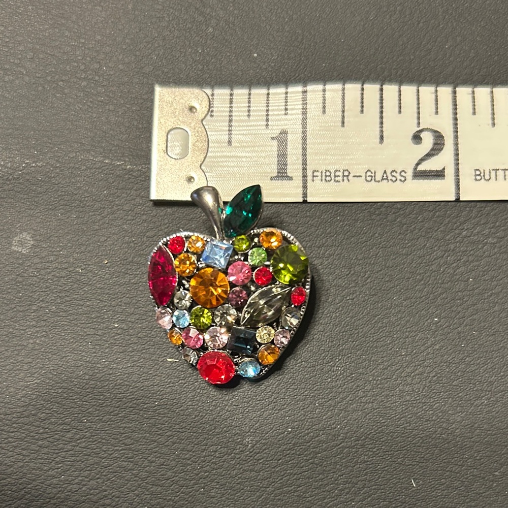 Vintage Multicolor Jeweled Apple Brooch Pin - Picture 5 of 8